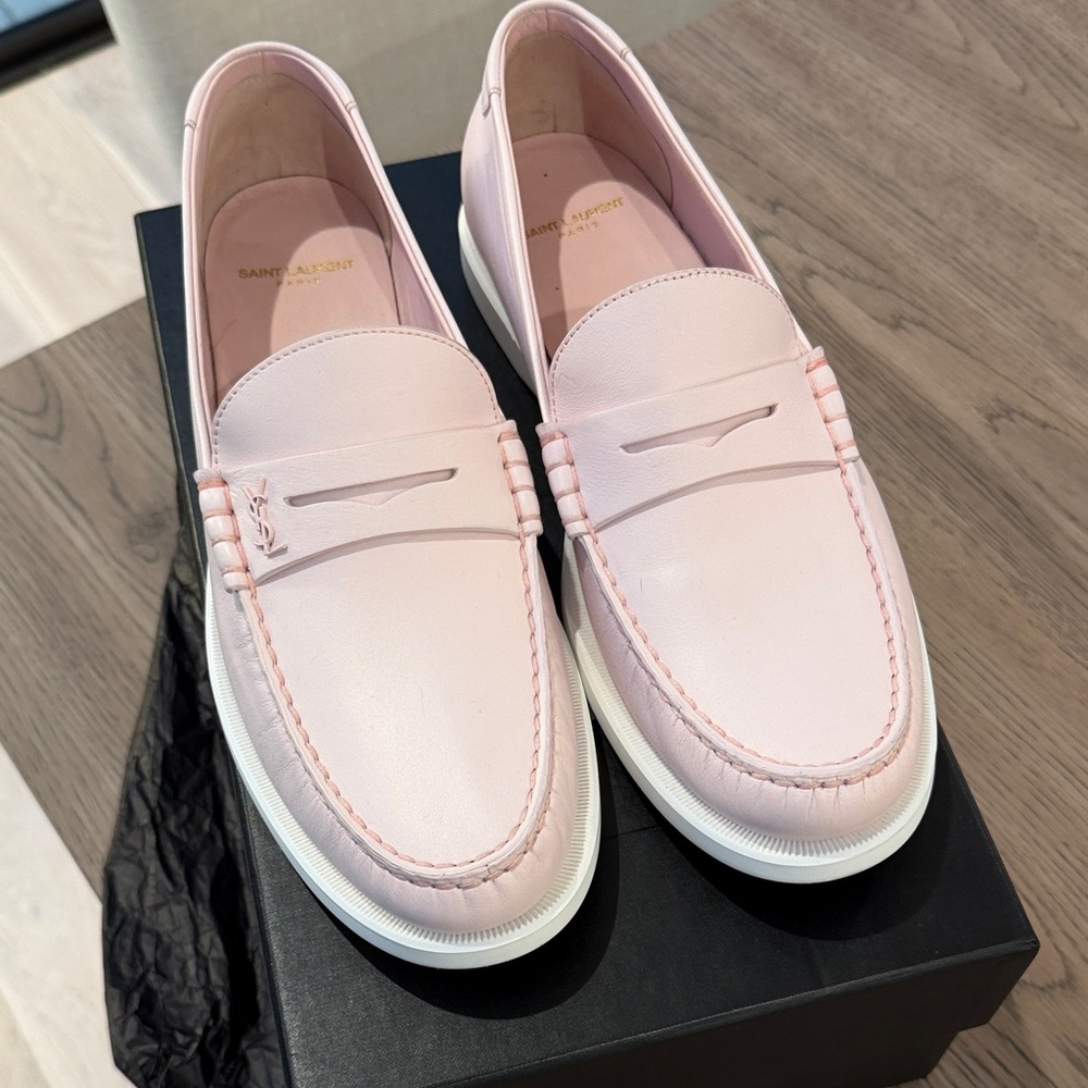 Saint Laurent Light Pink Leather Loafers